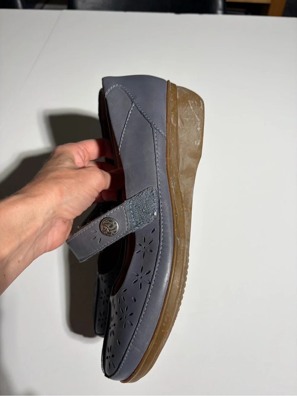 Clarks Gray Laser-Cut Mary Jane Flats
